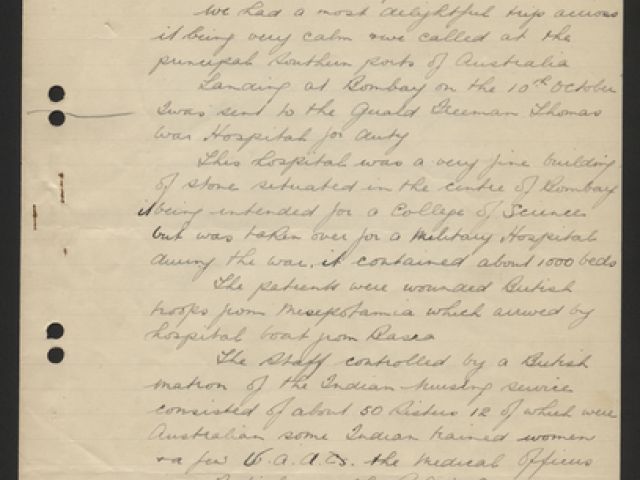 Nurses' narrative by Sister R Derrer during the First World War dated 1919.