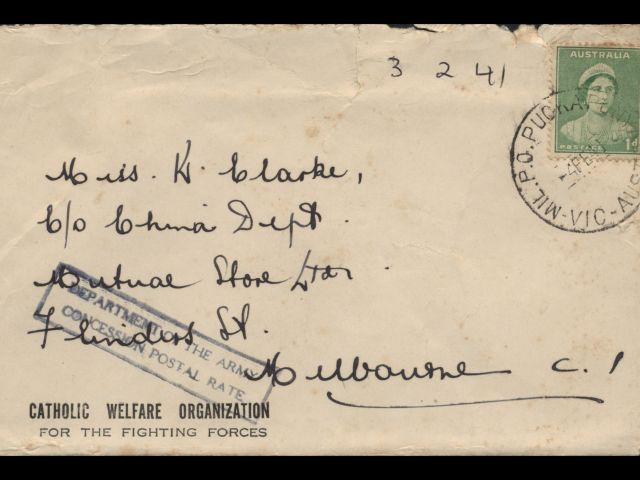 Envelope dated 03 March 1941 addressed to Miss K Clarke