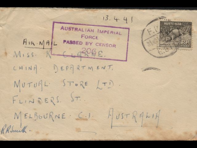 Envelope dated 13 April 1941 addressed to Miss K Clarke