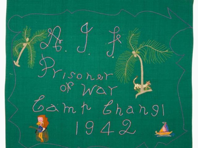 Embroidery by Pat Sullivan captured during the Fall of Singapore