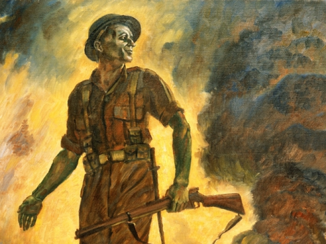 Infantryman, his gun emptied of ammunition, the Fall of Singapore