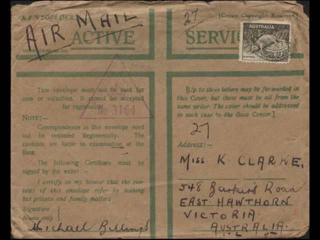 Envelope dated August 1941 addressed to Miss K Clarke