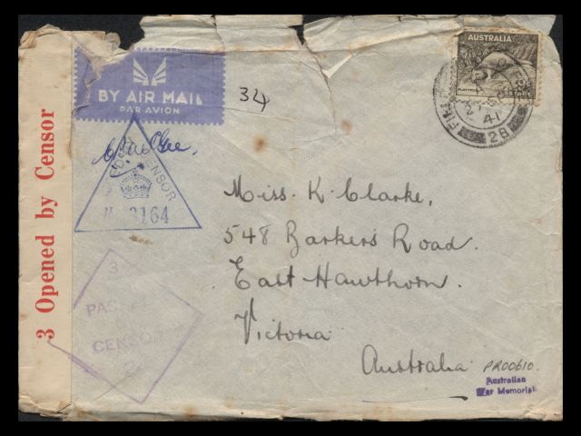 Envelope dated October 1941 addressed to Miss K Clarke