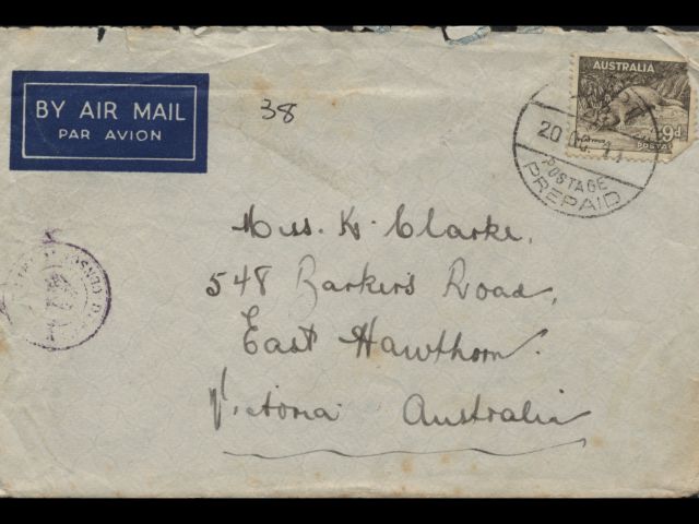 Envelope dated 20 October 1941 addressed to Miss K Clarke