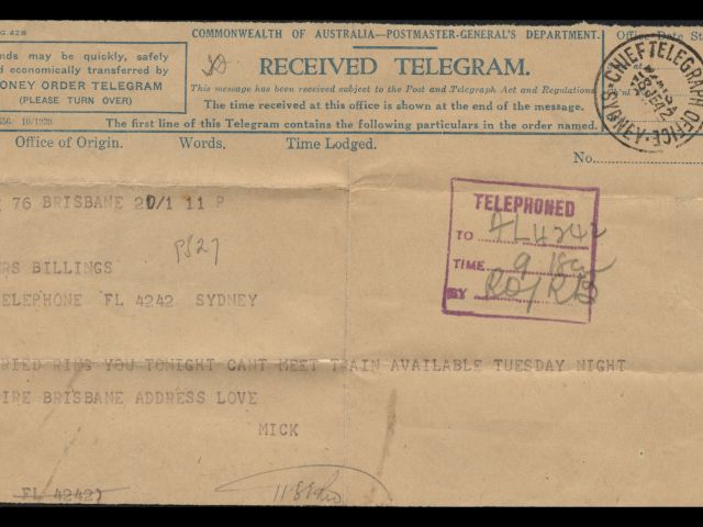 Telegram from Michael Billings dated 8 June 1942