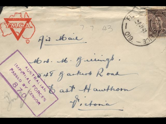 Envelope dated 7 July 1943 addressed to Mrs M Billings