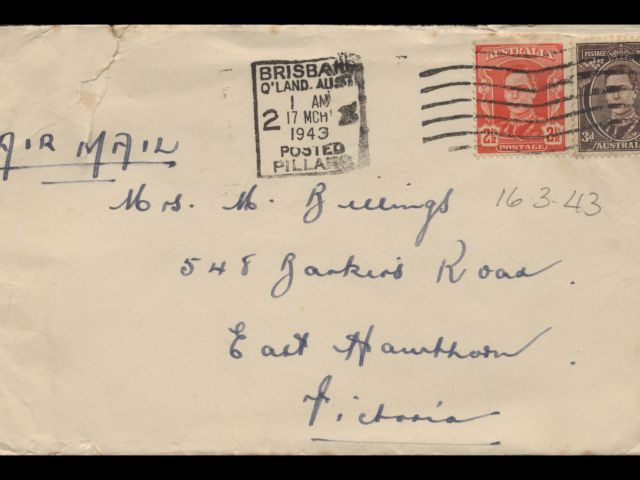 Envelope addressed to Mrs. M. Billings dated 16 March 1943