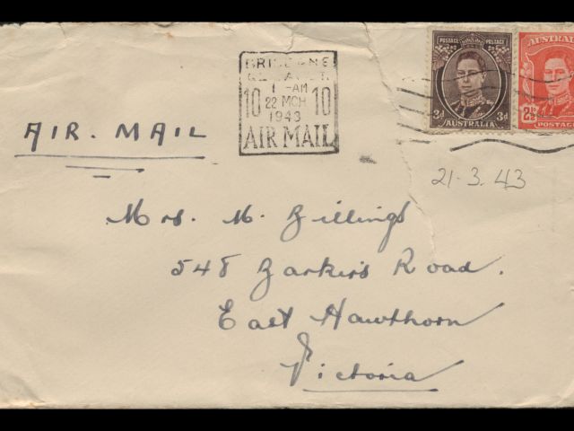 Envelope addressed to Mrs. M. Billings dated 21 March 1943