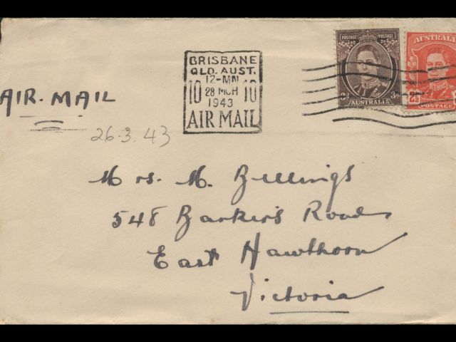 Envelope addressed to Mrs. M. Billings dated 26 March 1943