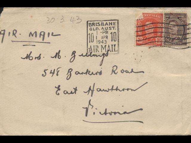 Envelope addressed to Mrs. M. Billings dated 30 March 1943