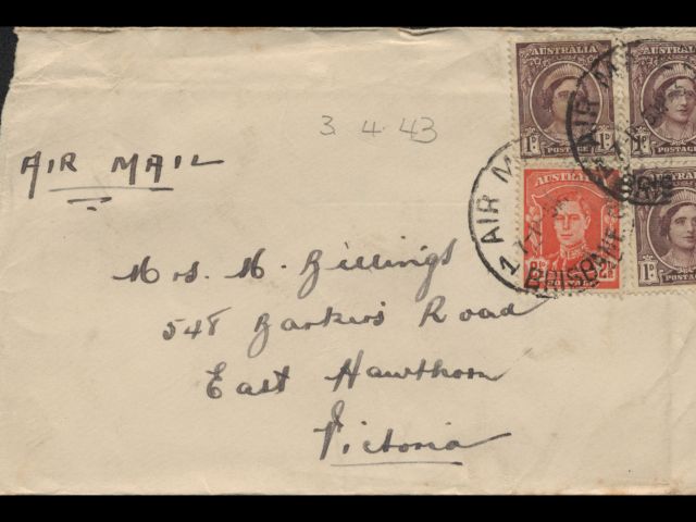 Envelope addressed to Mrs. M. Billings dated 3 April 1943