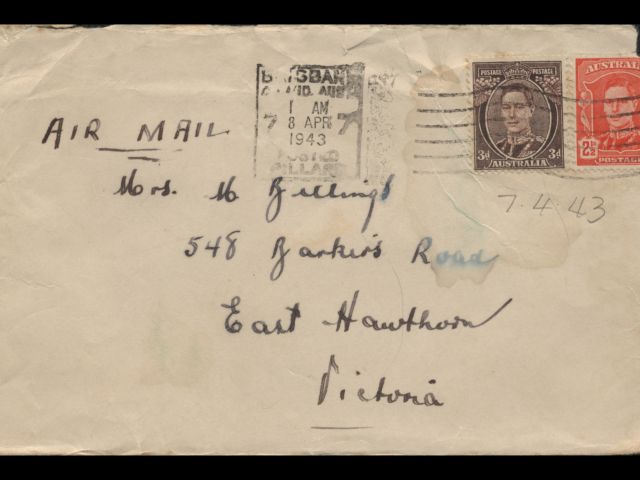 Envelope addressed to Mrs. M. Billings dated 7 April 1943