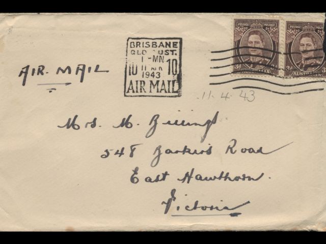 Envelope addressed to Mrs. M. Billings dated 11 April 1943