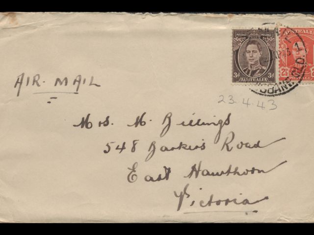 Envelope addressed to Mrs. M. Billings dated 23 April 1943