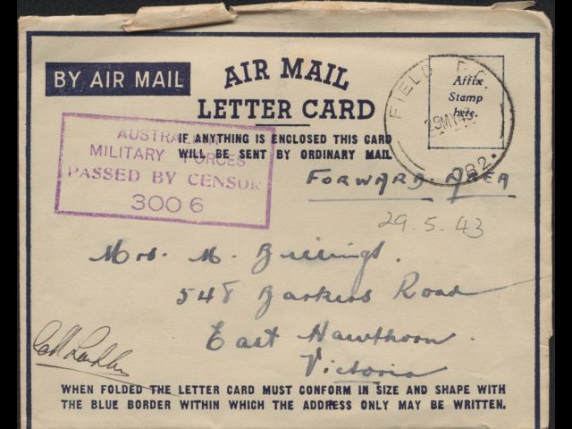 Envelope addressed to Mrs. M. Billings dated 29 May 1943