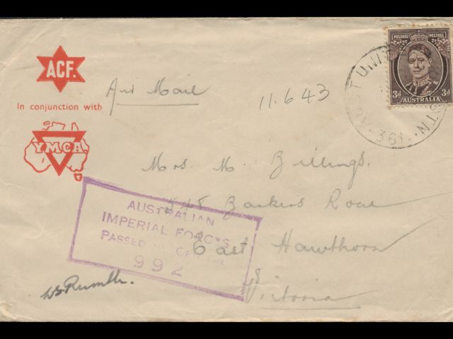 Envelope addressed to Mrs. M. Billings dated 11 June 1943