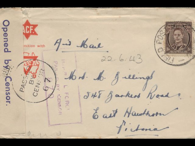 Envelope addressed to Mrs. M. Billings dated 22 June 1943