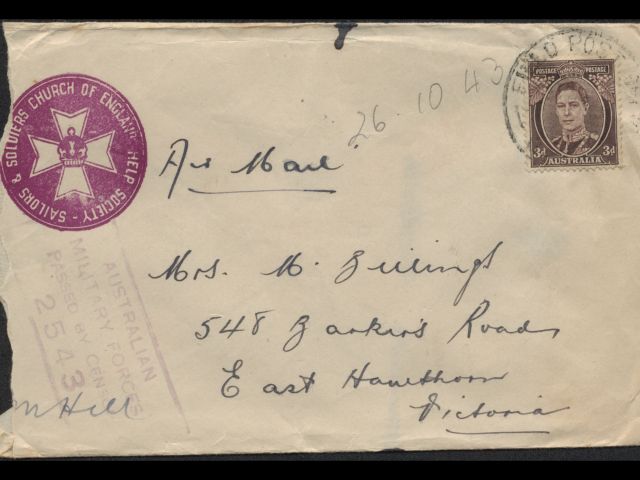 Envelope addressed to Mrs. M. Billings dated 26 October 1943