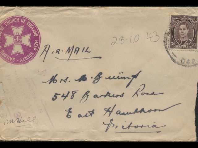 Envelope addressed to Mrs. M. Billings dated 28 October 1943