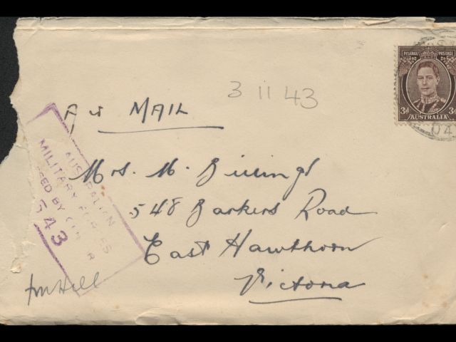 Envelope addressed to Mrs. M. Billings dated 3 November 1943