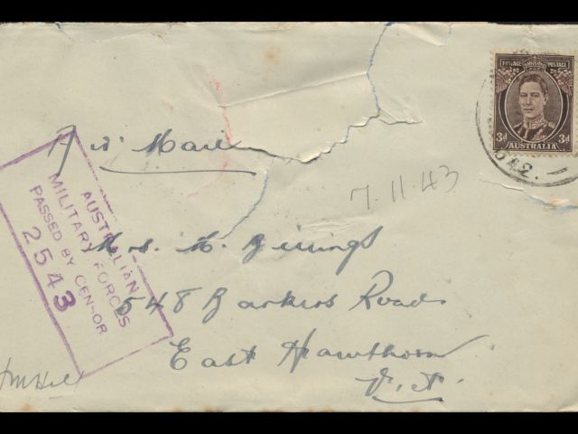 Envelope addressed to Mrs. M. Billings dated 7 November 1943