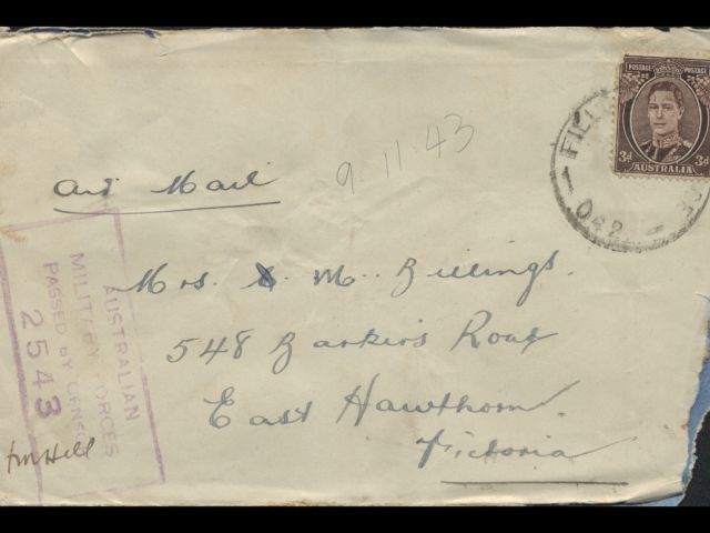 Envelope addressed to Mrs. M. Billings dated 9 November 1943