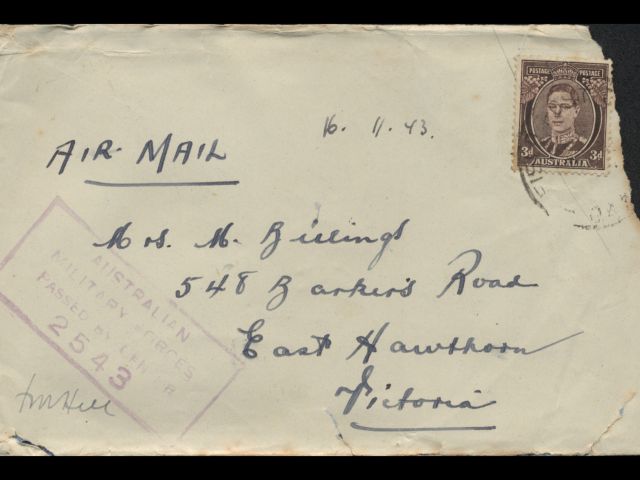 Envelope addressed to Mrs. M. Billings dated 16 November 1943