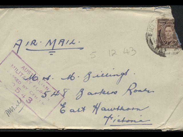 Envelope addressed to Mrs. M. Billings dated 5 December 1943