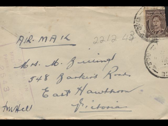 Envelope addressed to Mrs. M. Billings dated 22 December 1943