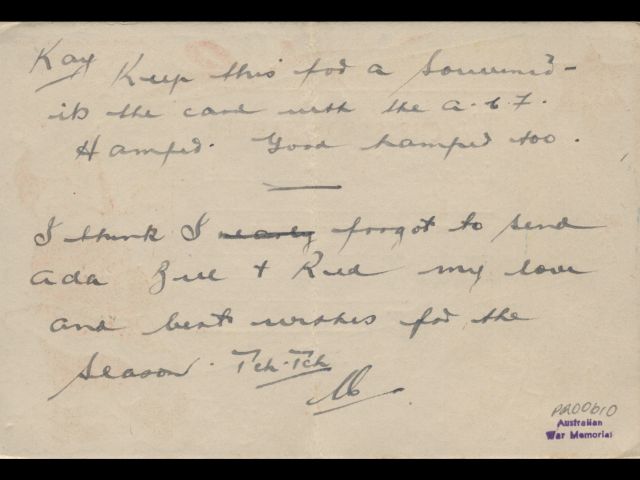 Note penned by Michael to his wife Kathleen 