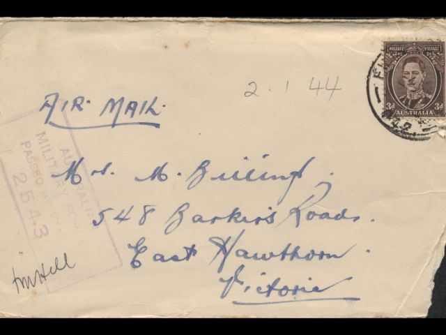 Envelope addressed to Mrs. M. Billings dated 2 January 1944