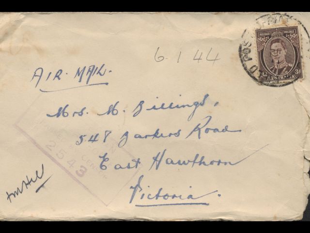 Envelope addressed to Mrs. M. Billings dated 6 January 1944