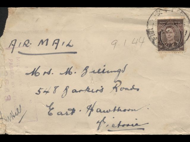 Envelope addressed to Mrs. M. Billings dated 9 January 1944