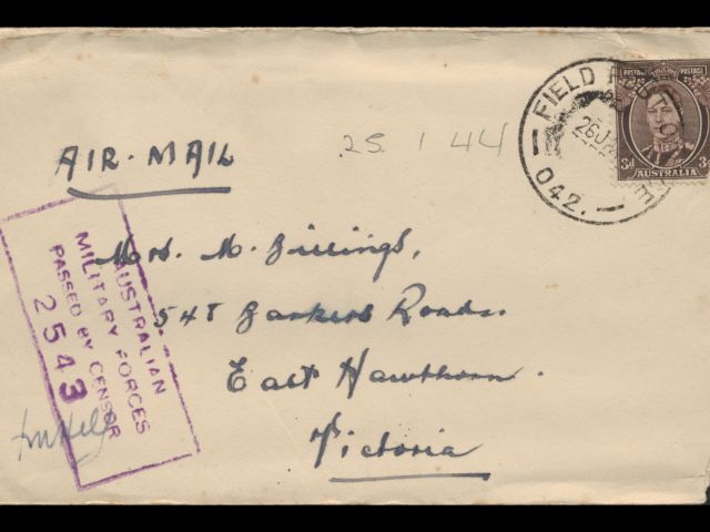 Envelope addressed to Mrs. M. Billings dated 25 January 1944