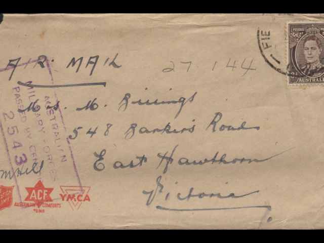 Envelope addressed to Mrs. M. Billings dated 27 January 1944