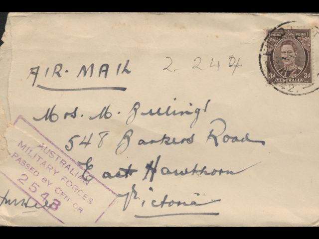 Envelope addressed to Mrs. M. Billings dated 2 February 1944