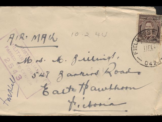 Envelope addressed to Mrs. M. Billings dated 10 February 1944