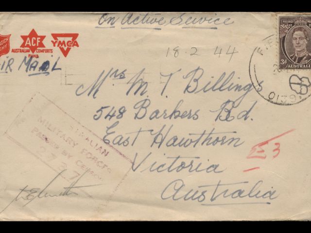 Envelope addressed to Mrs. M. Billings dated 18 February 1944