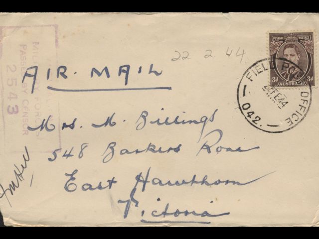 Envelope addressed to Mrs. M. Billings dated 22 February 1944