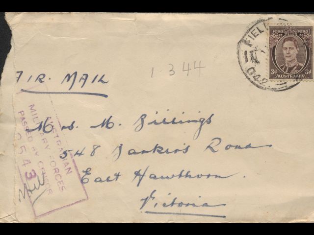 Envelope addressed to Mrs. M. Billings dated 1 March 1944