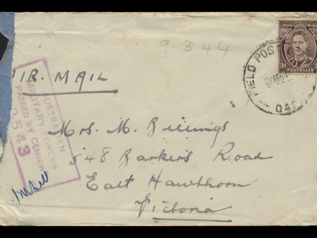 Envelope addressed to Mrs. M. Billings dated 9 March 1944