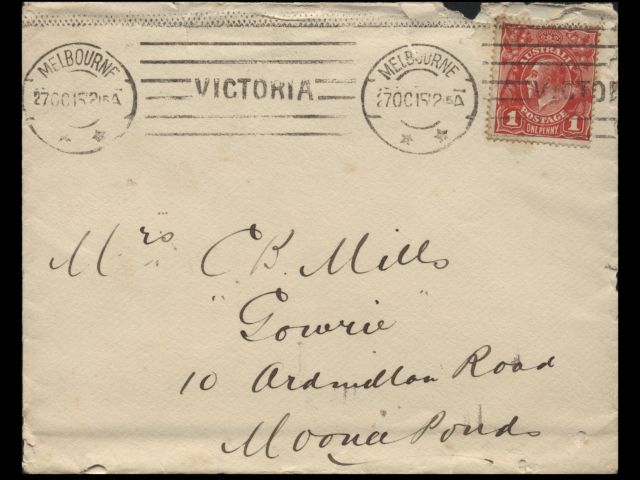 Envelop of a letters from Cecil Beaumont Mills to his wife