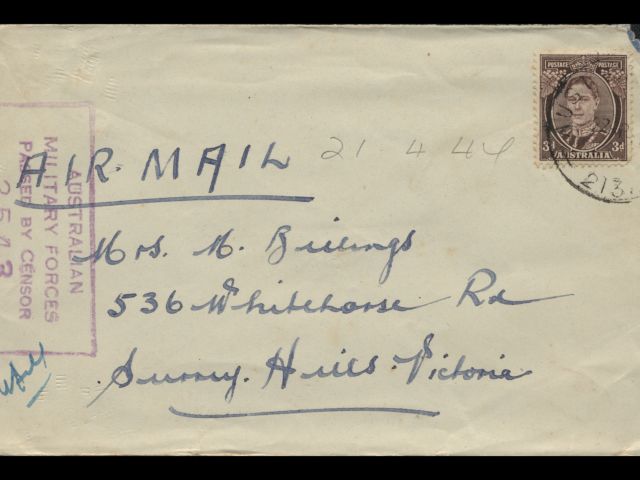 Envelope addressed to Mrs. M. Billings dated 21 April 1944