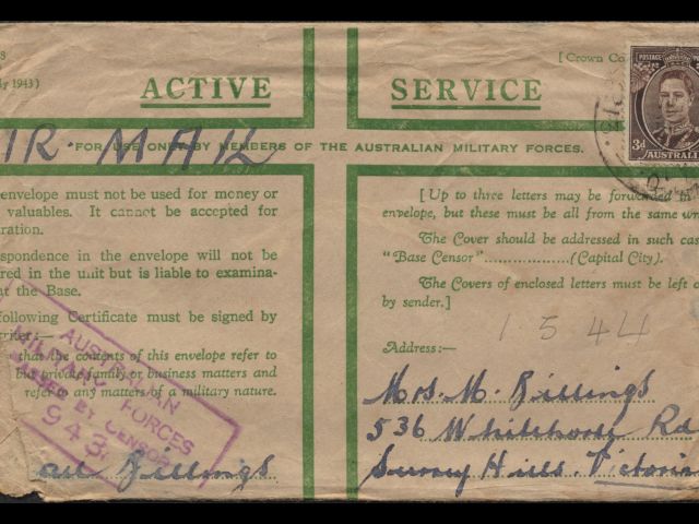 Envelope addressed to Mrs. M. Billings dated 1 May 1944