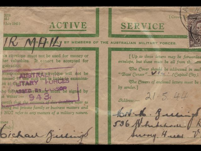 Envelope addressed to Mrs. M. Billings dated 21 May 1944