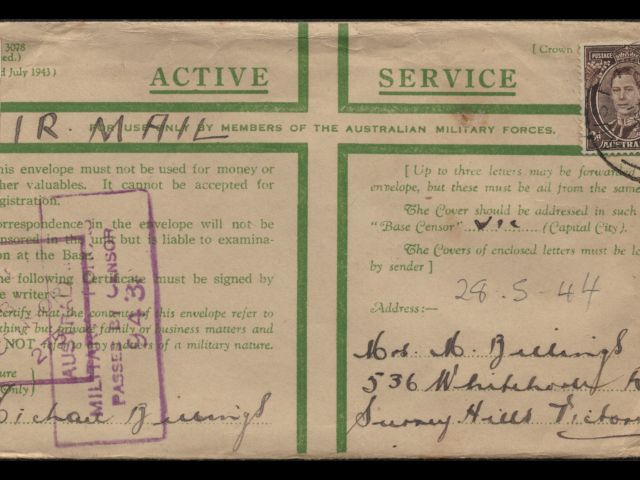 Envelope addressed to Mrs. M. Billings dated 28 May 1944