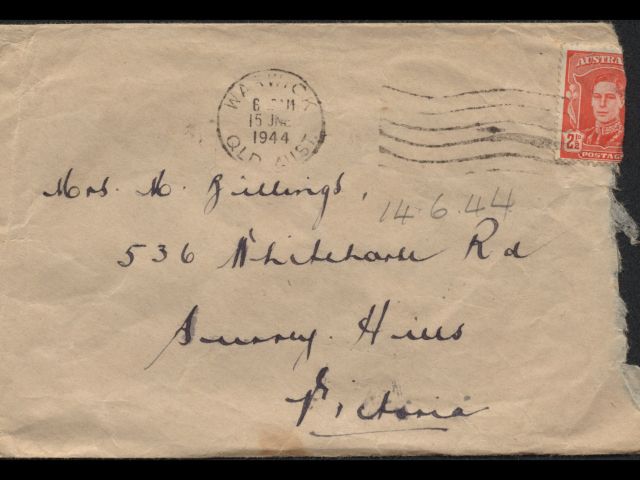 Envelope addressed to Mrs. M. Billings dated 14 June 1944