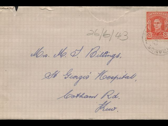 Envelope addressed to Mrs. M. T. Billings dated 26 June 1943