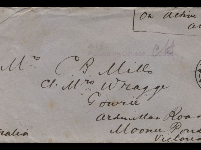 Envelope addressed to Mrs CB Mills dated 30 December 1915