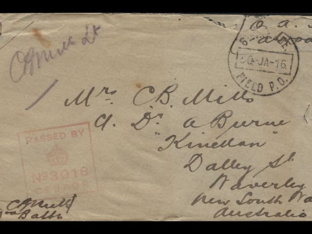 Envelope addressed to Mrs. C.B. Mills dated January 1916